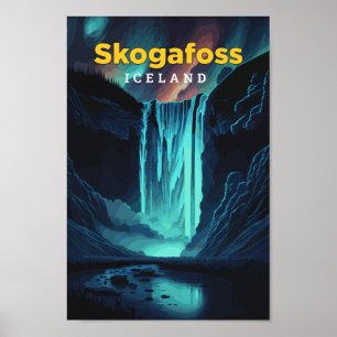 Skogafoss Iceland Travel Art Vintage Poster