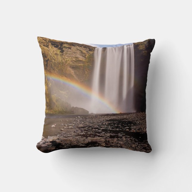 Skógafoss Polyester Sierkussen 16 x 16 inch (Voorkant)