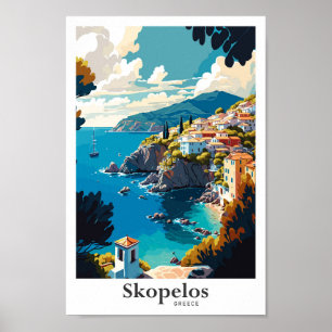 Skopelos Griekenland Reizen Kunst Vintage Illustra Poster