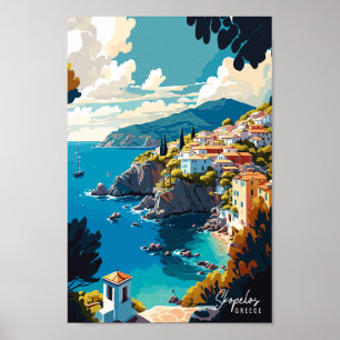 Skopelos Griekenland Reizen Kunst Vintage Illustra Poster