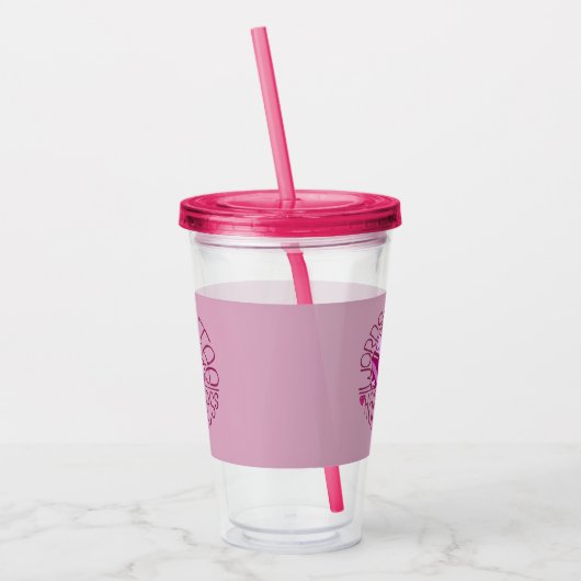 Skribbles: Woorden Koffiegeluk (roze) Acryl Drinkbeker (Links)