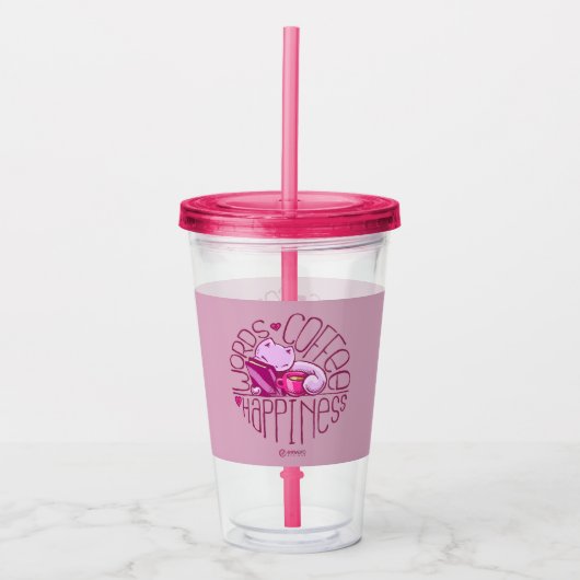 Skribbles: Woorden Koffiegeluk (roze) Acryl Drinkbeker (Voorkant)