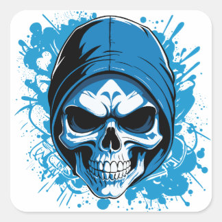 SKULL A GRAFFITI STYLE VIERKANTE STICKER