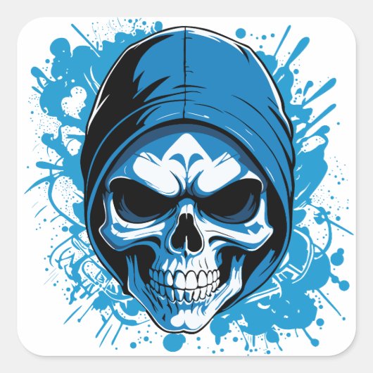 SKULL A GRAFFITI STYLE VIERKANTE STICKER (Voorkant)