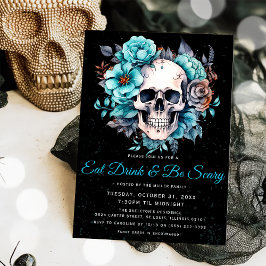 Skull Adult Eat Drink & Be Scary Halloween Party Kaart