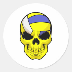 Skull als Volleybalspeler met Volleyball Ronde Sticker