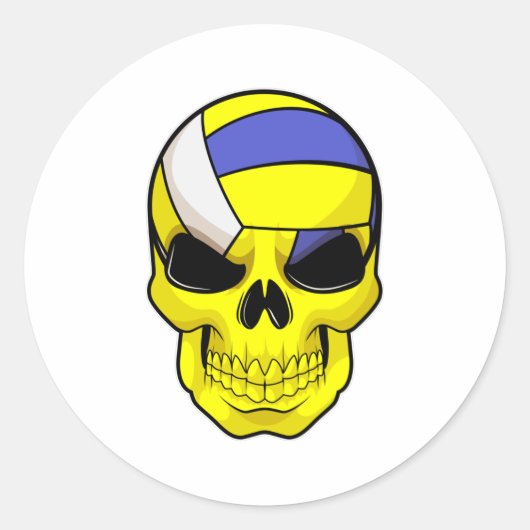 Skull als Volleybalspeler met Volleyball Ronde Sticker (Voorkant)