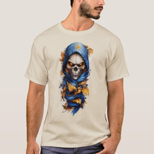Skull and Autumn Leaves Tattoo Style T-shirt (Voorkant)