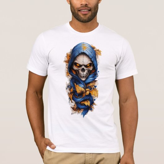 Skull and Autumn Leaves Tattoo Style T-shirt (Voorkant)