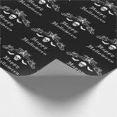 Skull and Bats Silhouette Happy Halloween Zwart Cadeaupapier (Hoek)