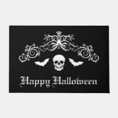 Skull and Bats Silhouette Happy Halloween Zwart Deurmat (Voorkant)
