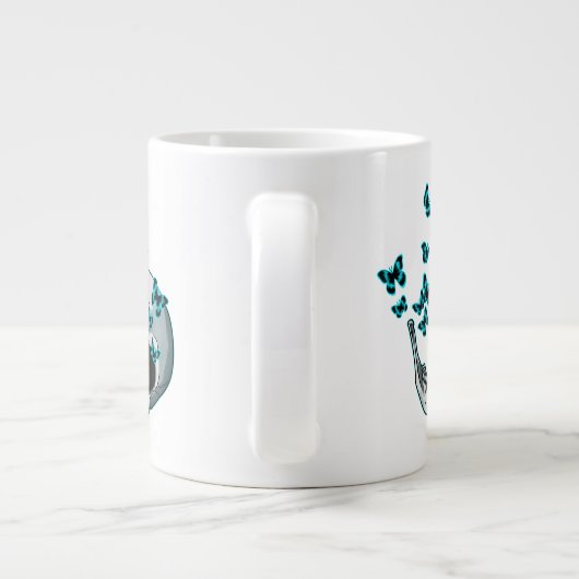 Skull and Blue Butterflies Mug Grote Koffiekop (Achterkant)