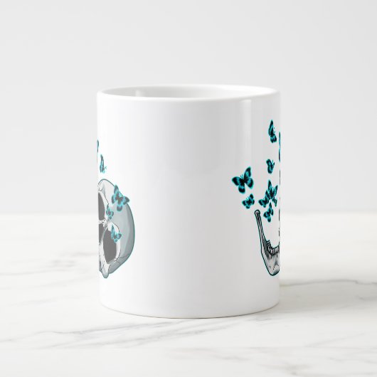 Skull and Blue Butterflies Mug Grote Koffiekop (Voorkant)