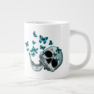 Skull and Blue Butterflies Mug Grote Koffiekop