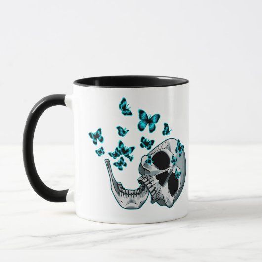 Skull and Blue Butterflies Mug Mok (Links)
