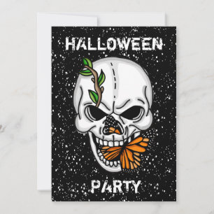 Skull and Butterfly Halloween Party Kaart