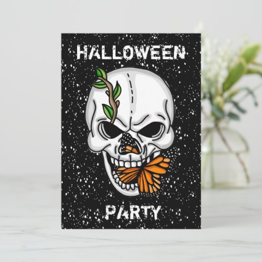 Skull and Butterfly Halloween Party Kaart (Staand voorkant)