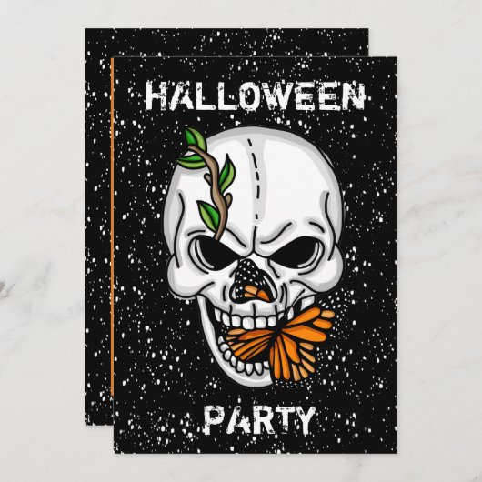 Skull and Butterfly Halloween Party Kaart (Voorkant / Achterkant)