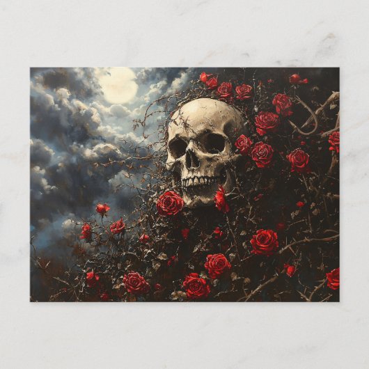 Skull and Crimson Roses Briefkaart (Voorkant)