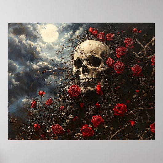 Skull and Crimson Roses Poster (Voorkant)