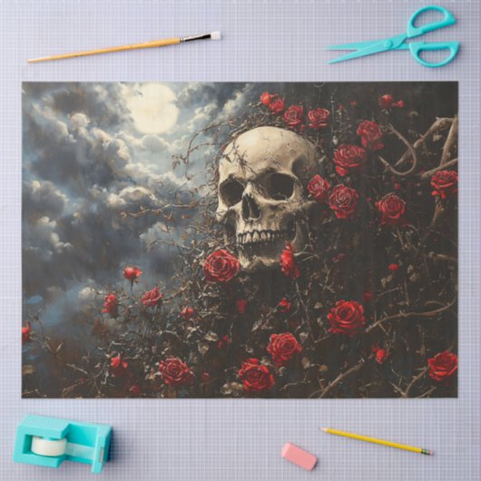 Skull and Crimson Rozen Decoupage Tissuepapier (Craft)
