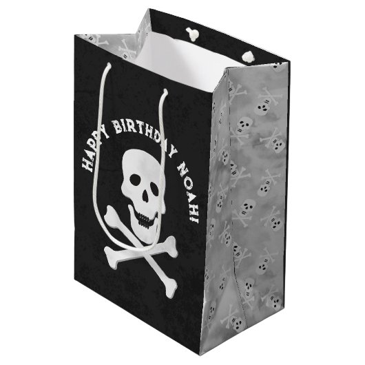 Skull and Crossbones Halloween Gift Bag Medium Cadeauzakje (Voorkant Gekanteld)