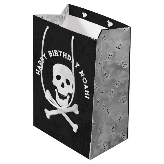 Skull and Crossbones Halloween Gift Bag Medium Cadeauzakje (Achterkant Gekanteld)
