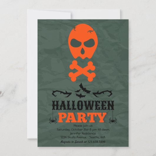 Skull and Crossbones Halloween Party Invitation Kaart (Voorkant)