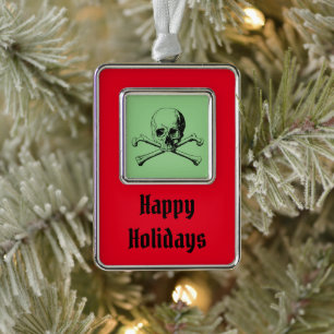 Skull and Crossbones Jolly Roger Pirate Verzilverd Omlijst Ornament
