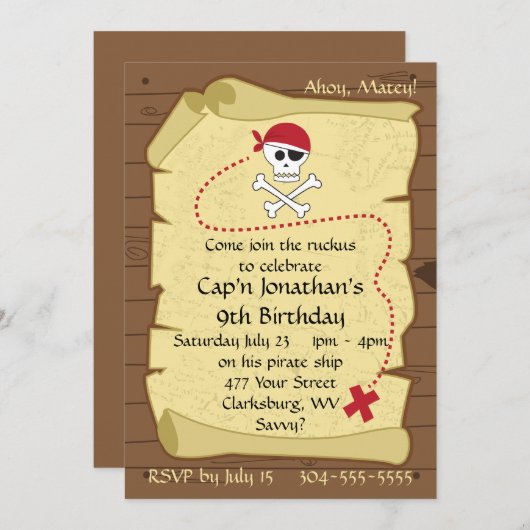 Skull and Crossbones Pirate Treasure Map Birthday Kaart (Voorkant / Achterkant)