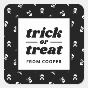 Skull and Crossbones Trick or treat Party Favoriet Vierkante Sticker