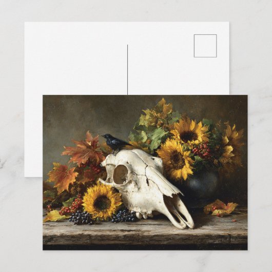 Skull and Crow Herfst Stilleven Briefkaart (Voorkant / Achterkant)