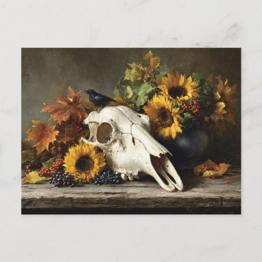 Skull and Crow Herfst Stilleven Briefkaart (Voorkant)