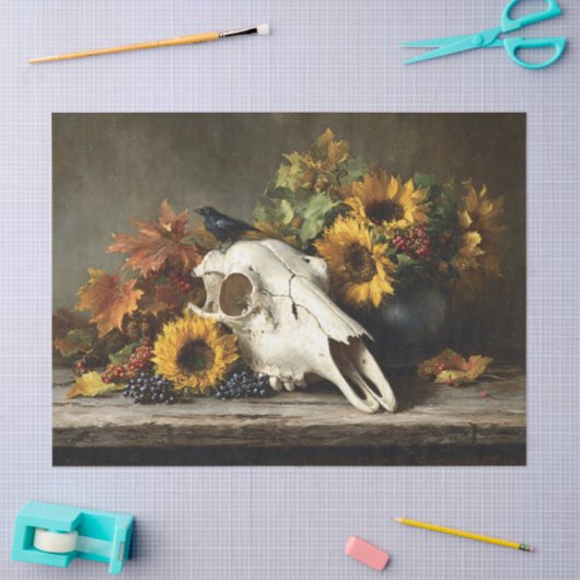 Skull and Crow Herfst Stilleven Decoupage Tissuepapier (Craft)