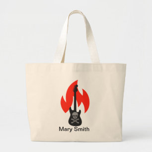 Skull and Flame gitaar Grote Tote Bag