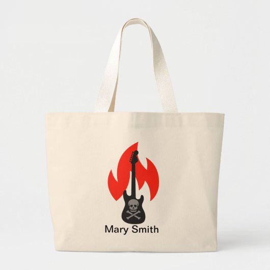 Skull and Flame gitaar Grote Tote Bag (Voorkant)