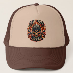 Skull and Flames Motorcycle Embleem Trucker Pet