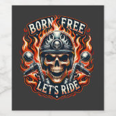 Skull and Flames Motorcycle Embleem Wijn Etiket (Enkel label)