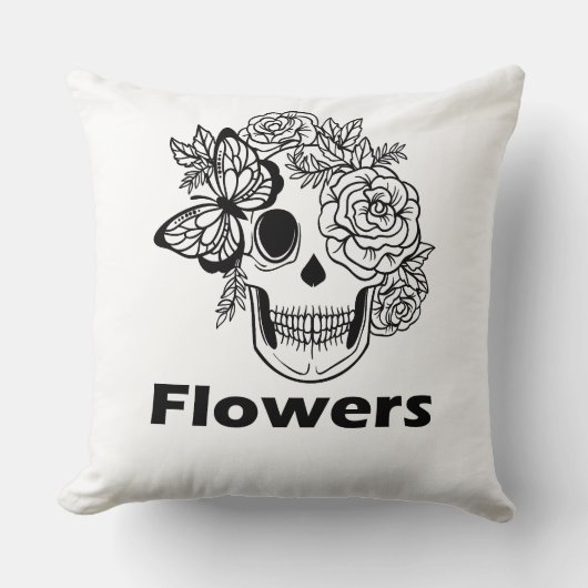 Skull and Flowers black and white Kussen (Voorkant)