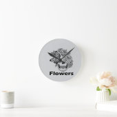 Skull and Flowers black and white Ronde Klok (Huis)