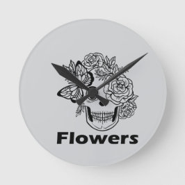 Skull and Flowers black and white Ronde Klok