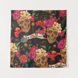 Skull and Flowers Day of the Dead Seamless Backgro Wandkleed
