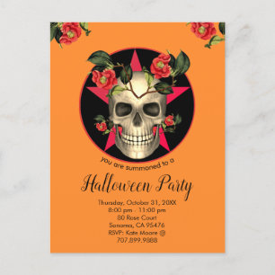 Skull and Flowers Halloween Party Uitnodiging Briefkaart