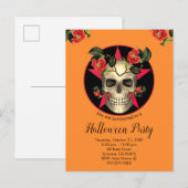Skull and Flowers Halloween Party Uitnodiging Briefkaart (Voorkant / Achterkant)