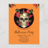 Skull and Flowers Halloween Party Uitnodiging Briefkaart (Voorkant)