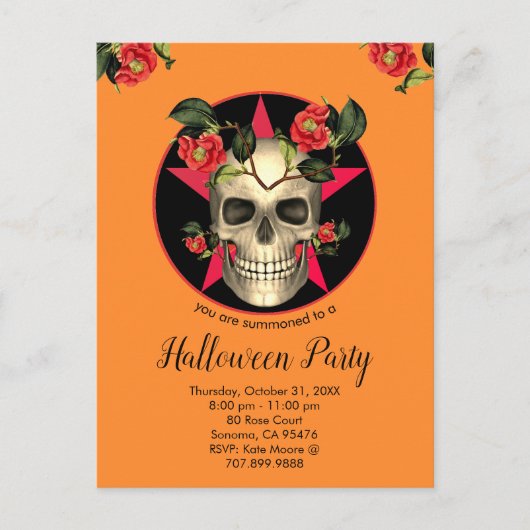 Skull and Flowers Halloween Party Uitnodiging Briefkaart (Voorkant)