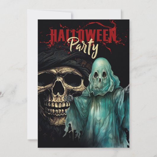 Skull and Ghost Mystic Halloween Party Uitnodiging (Voorkant)