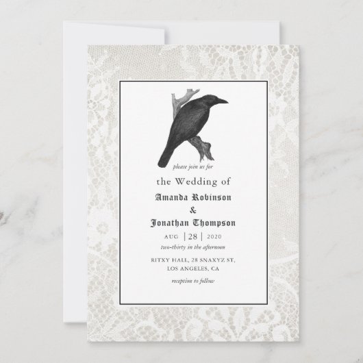 Skull and Lace Gothic Wedding Kaart (Voorkant)