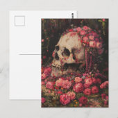 Skull and Pink Flowers Briefkaart (Voorkant / Achterkant)