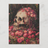 Skull and Pink Flowers Briefkaart (Voorkant)